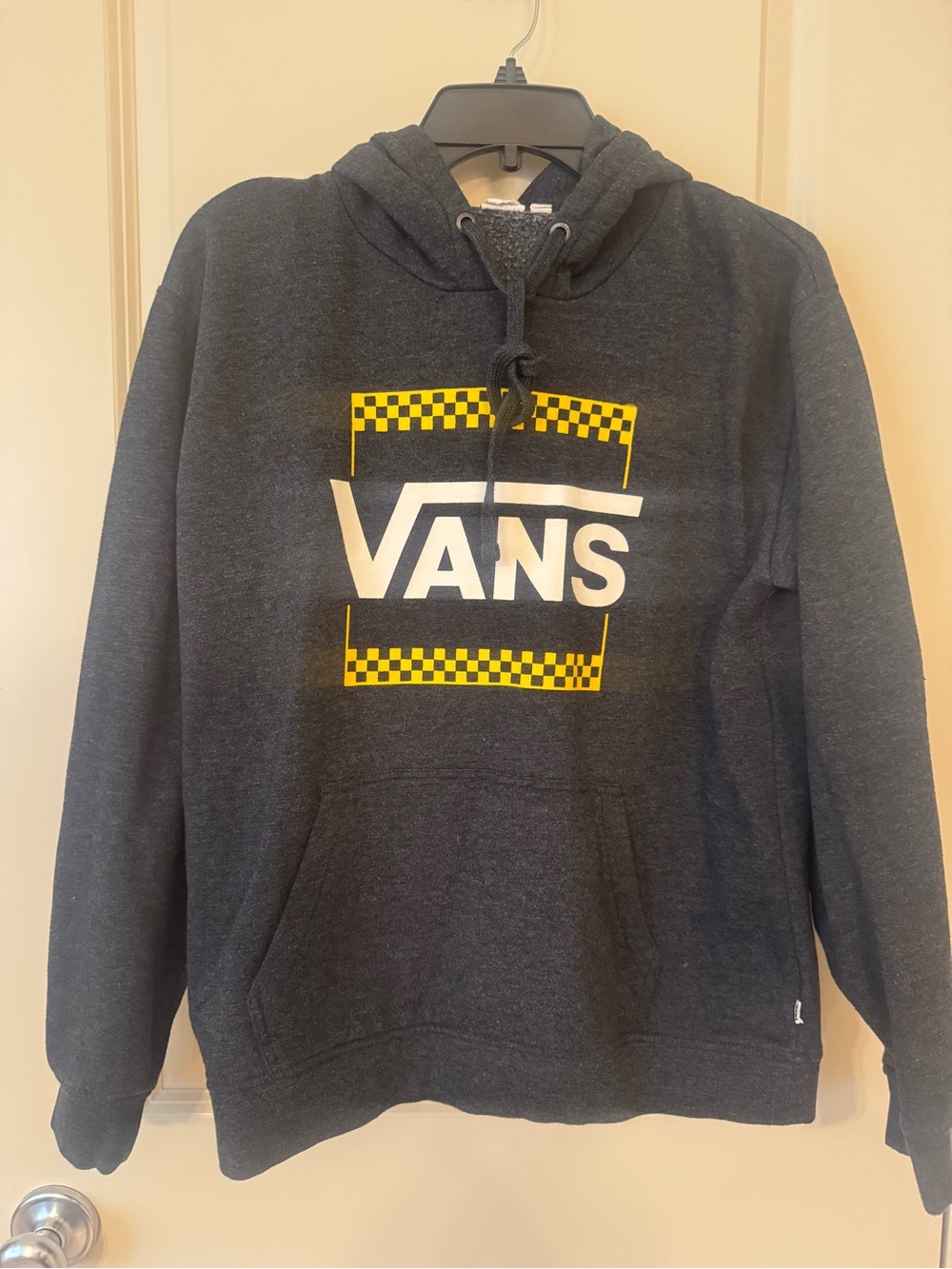 Vans Black Hoodie with White Logo and Yellow Checker Accents